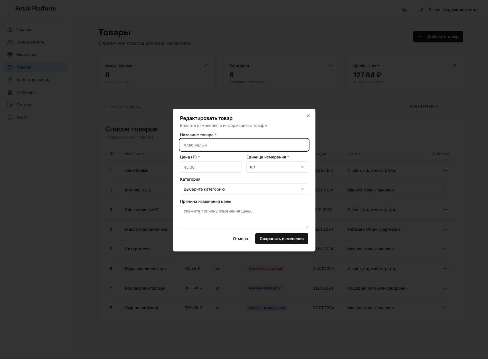 Редактирование товара